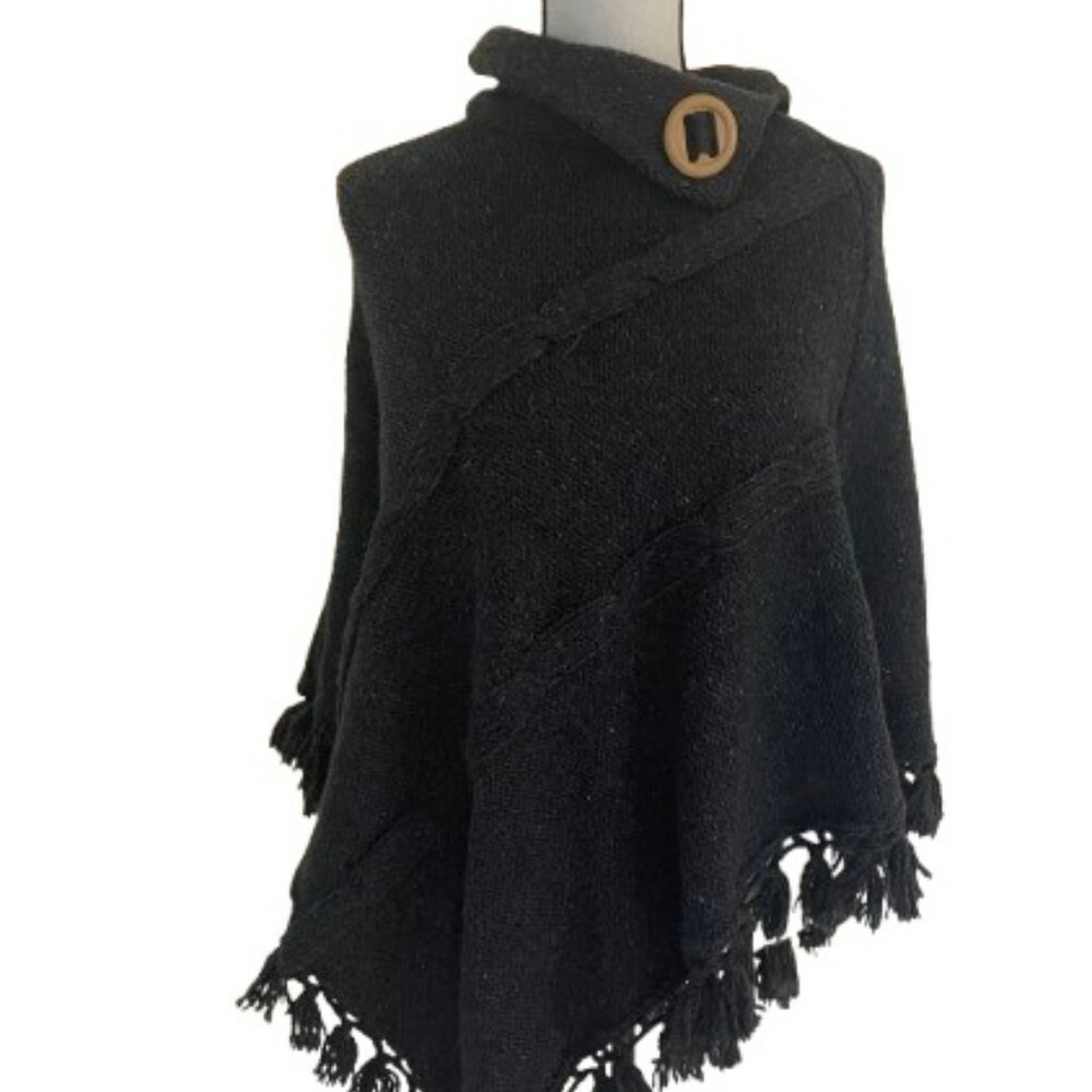 Handcrafted Deep Grey Cable Knit Cape from Portugal, Ladies- One Size